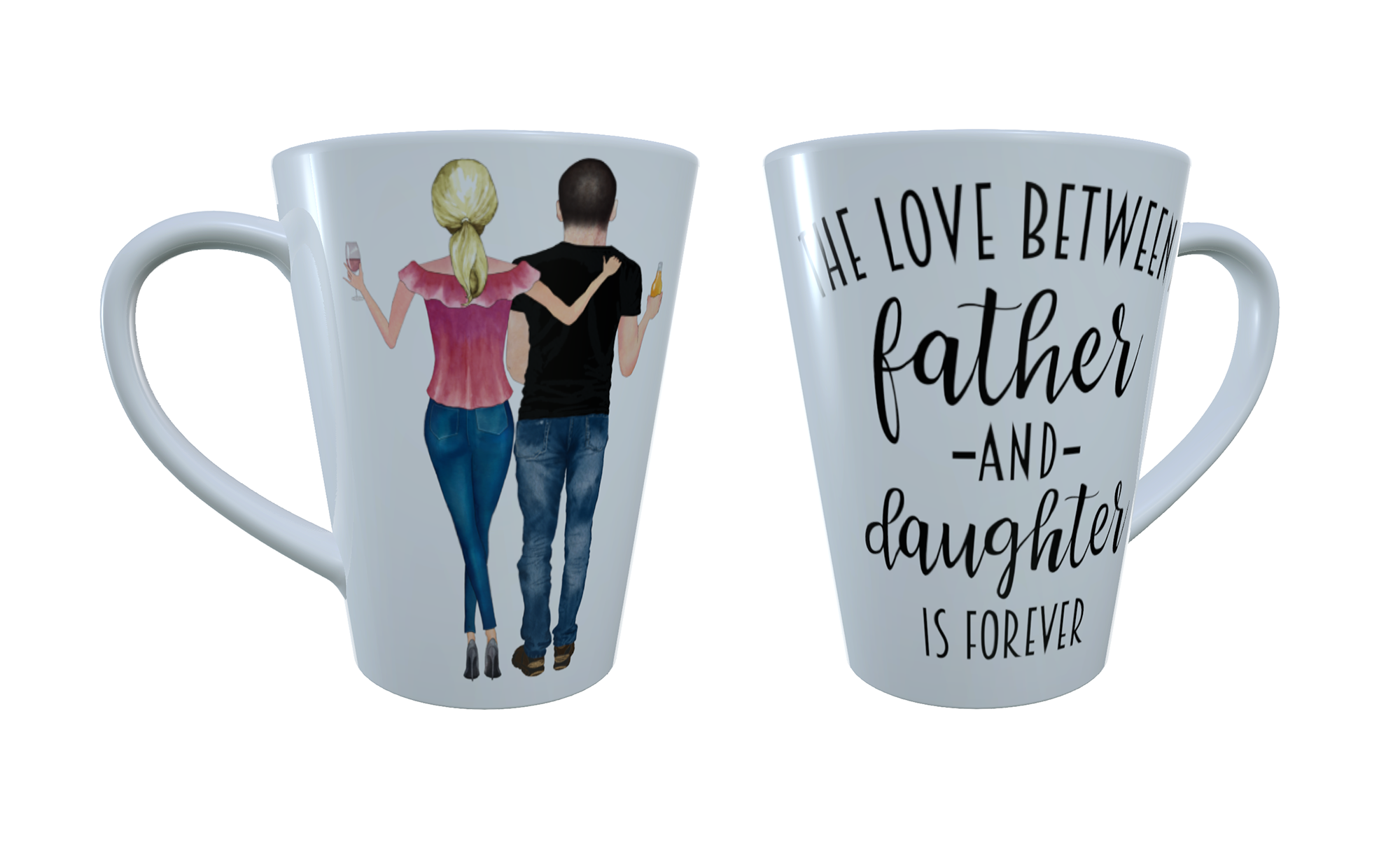 Dad and Daughter Latte Mug, Custom Fathers Day Mug, Latte Mug - Click Image to Close